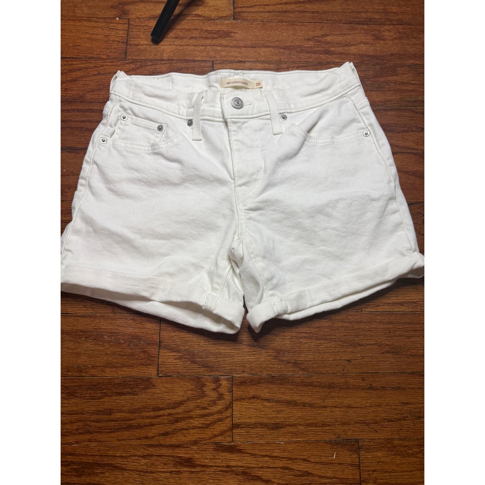 Levis Mid Length Shorts Womens 28 White‎ Denim Cuffed Mid Rise 5 Pocket Casual